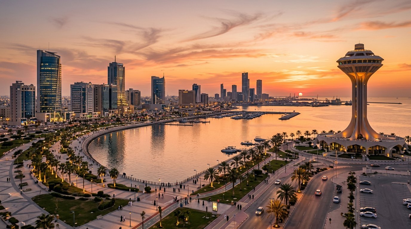 Al Khobar Corniche and Arabian Gulf commercial coastline in Eastern Province